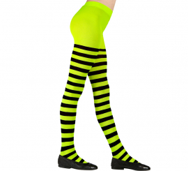 Meia-calça verde com listras pretas, 70 denier para meninas