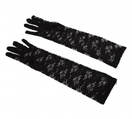 Pair of 40cm Adult Black Long Lace Gloves