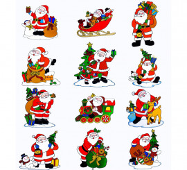 Santa Claus Christmas Window Sticker Assorted in 12 Models of 30 cm