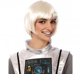 Peruca curta branca com franja de 25cm