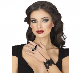 Pulseira Bordada e Anel Morcego