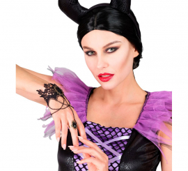 Pulseira de renda gótica com anel e pedras preciosas