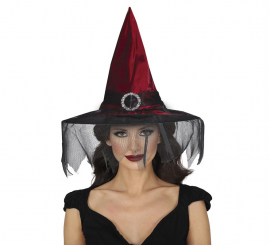 Maroon Witch Hat with Veil
