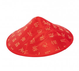 Chapéu chinês adulto estampado vermelho 32 cm