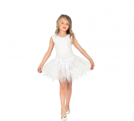 Tutu branco brilhante de 30 cm para menina