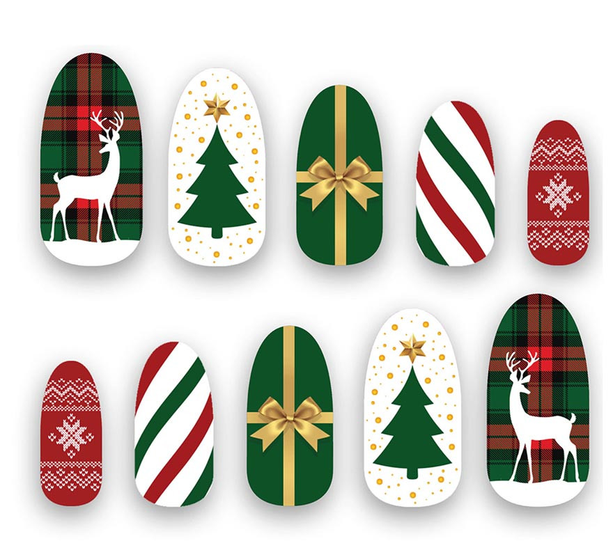 Pack de 10 Unhas de Natal com adesivo-B