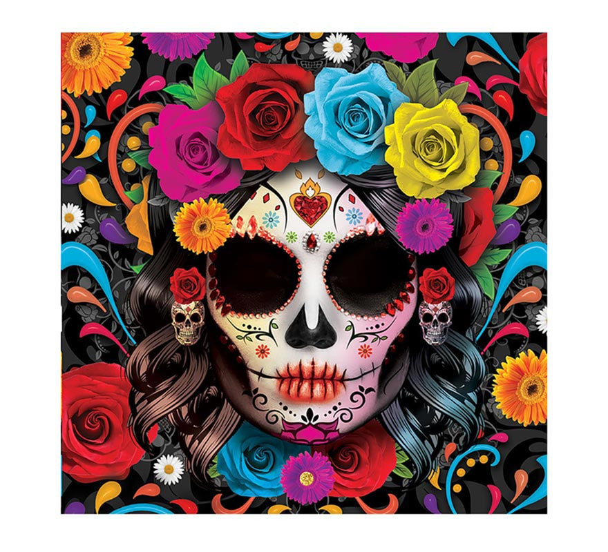Pack de 12 guardanapos Catrina coloridos de 33x33 cm-B