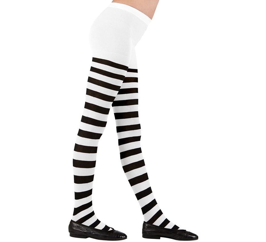 Meia-calça branca com listras pretas, 70 denier, para meninas-B
