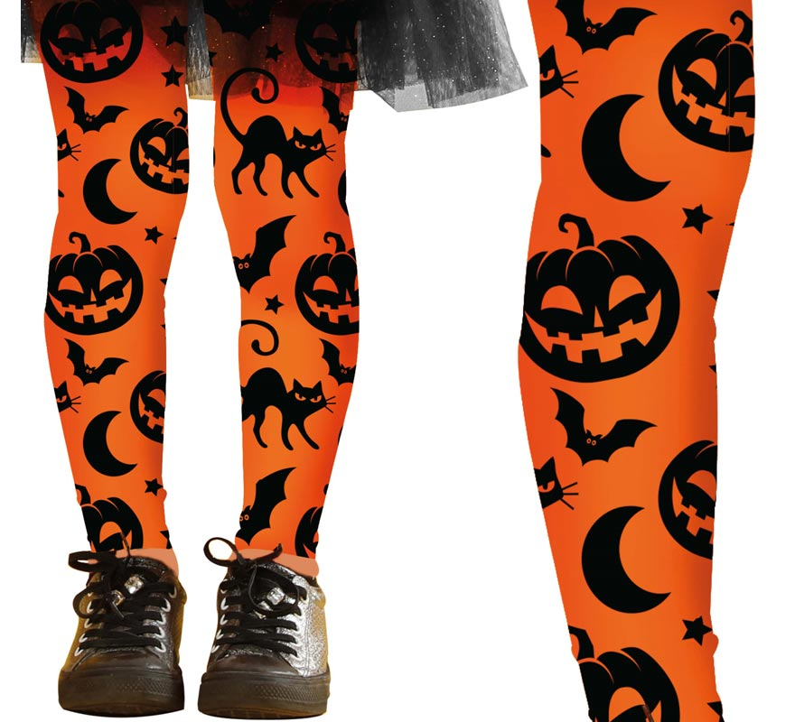 Orange Halloween tights for kids-B