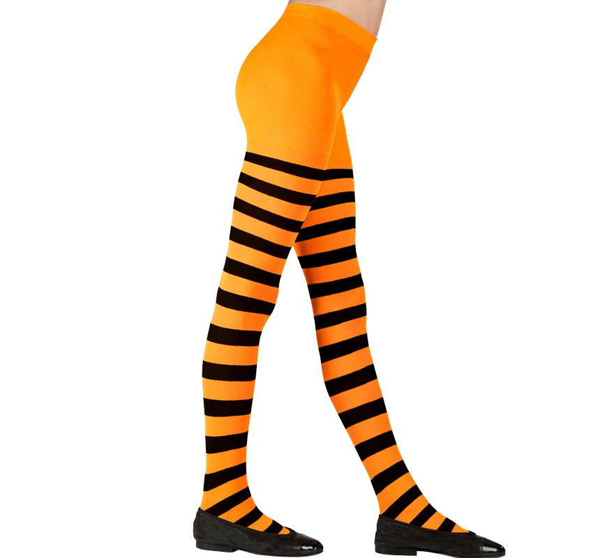 Orange tights with black stripes, 70 denier for girls-B