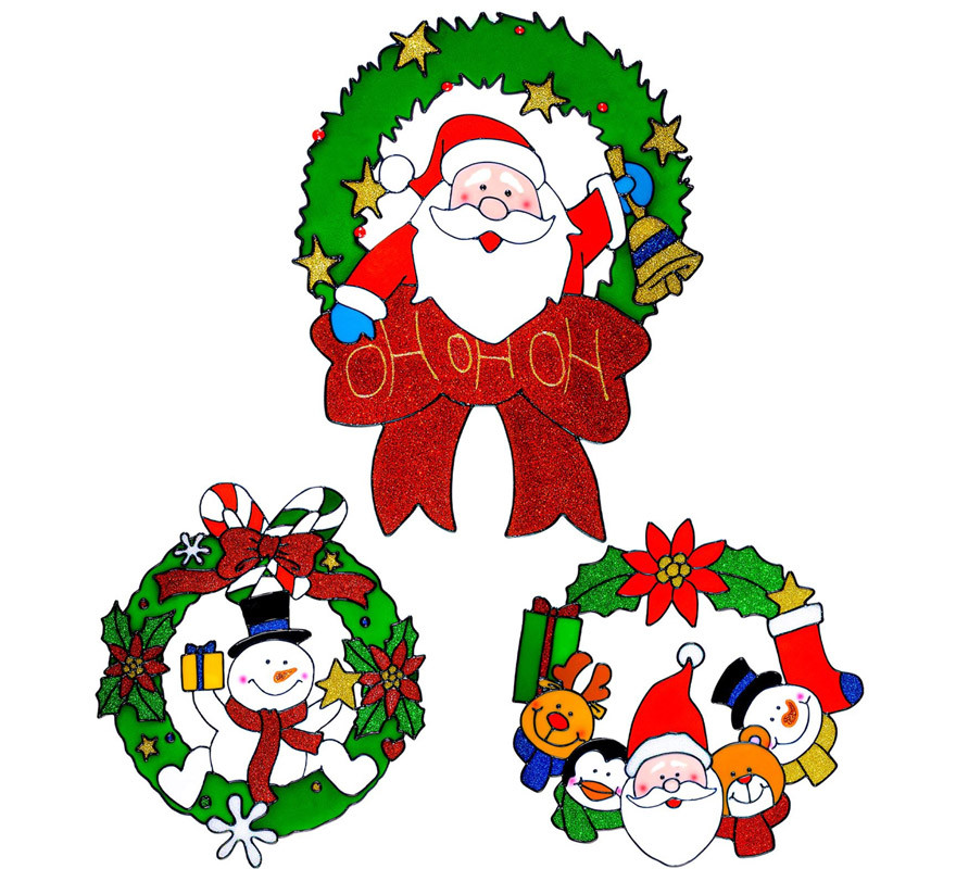 Christmas Wreath Window Sticker Assorted in 3 Models of 30 cm-B
