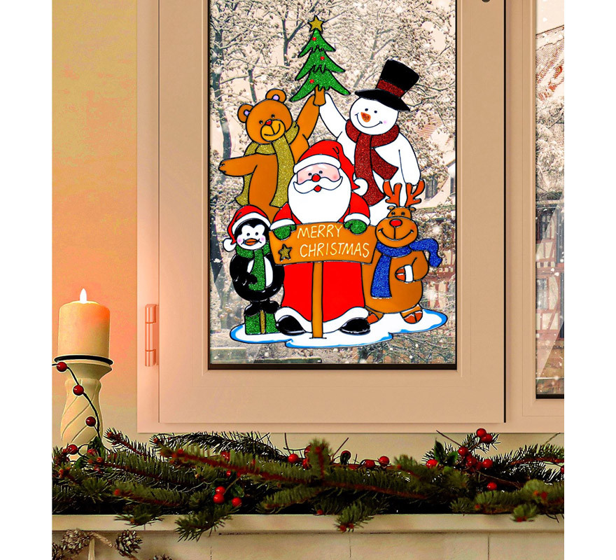 Adesivo de Janela Família Papai Noel 40 cm-B