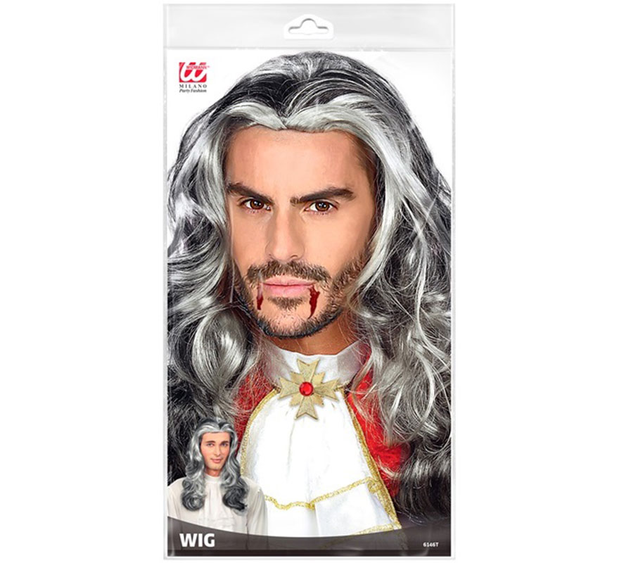 Peruca longa de vampiro preta e branca-B