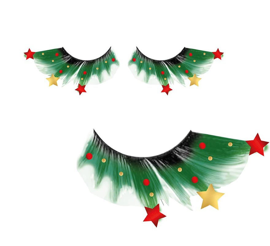 Cílios Verdes com Estrelas de Natal-B