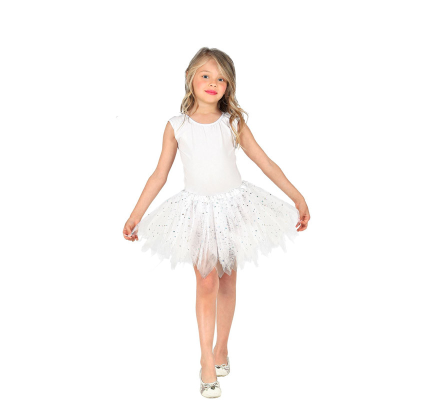 Tutu branco brilhante de 30 cm para menina-B