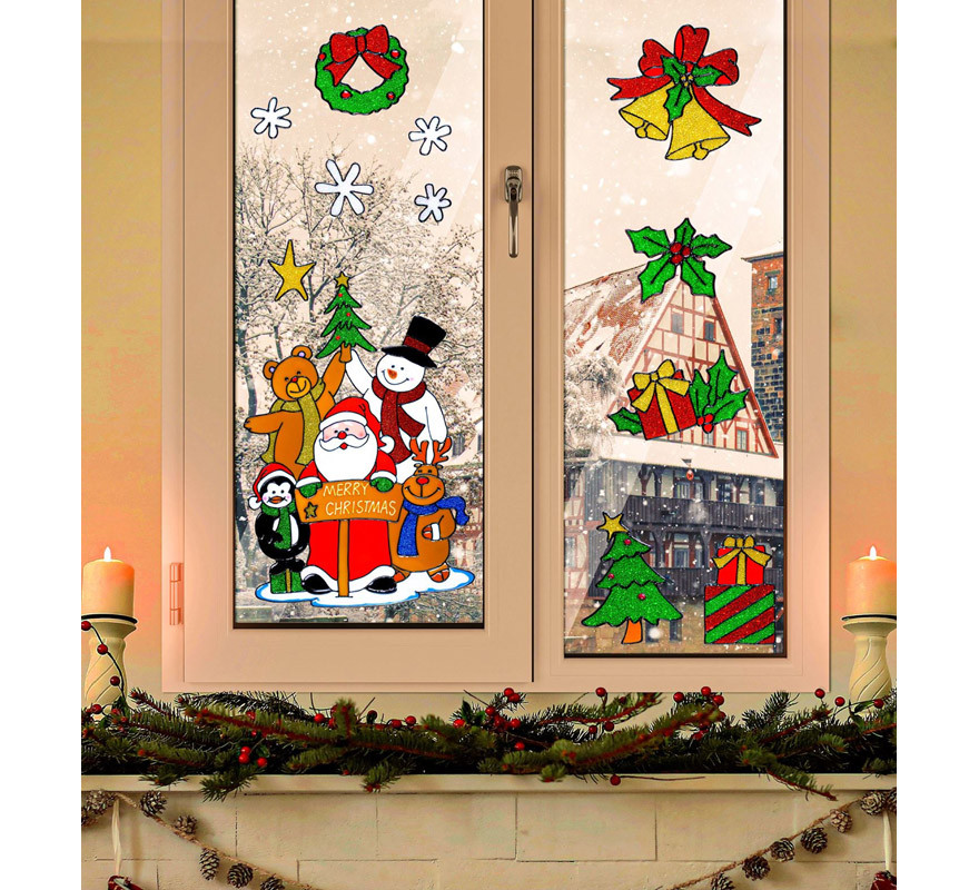 Set of Christmas Window Stickers with Santa Claus Assorted in 4 Models