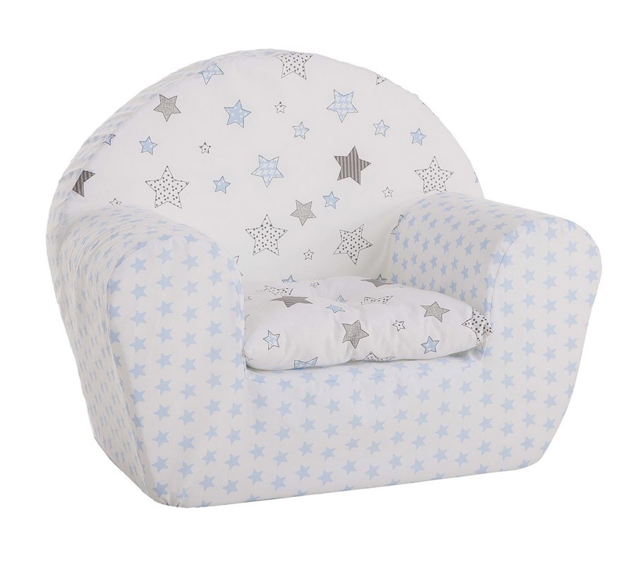 Poltrona azul e estrelas cinzentas com almofada