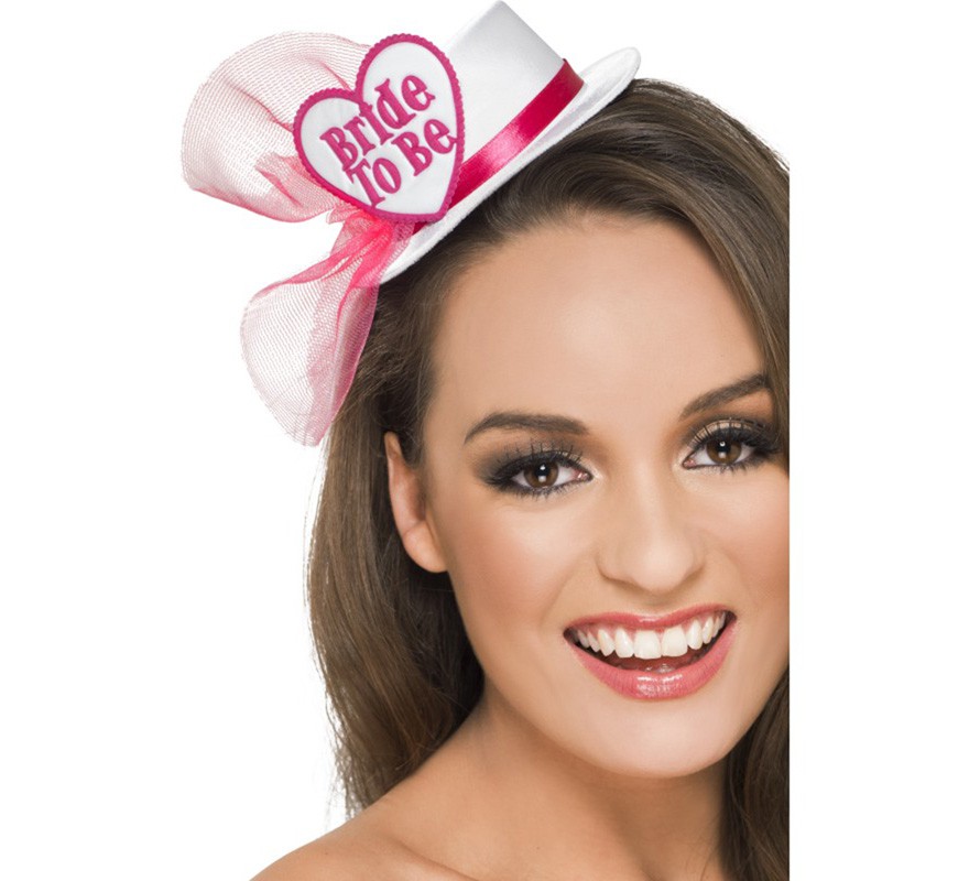 Chapéu branco com gancho e véu Noiva a ser (casa)