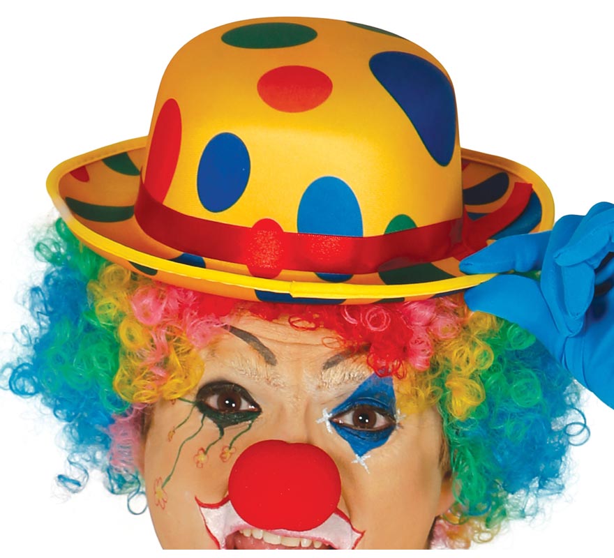 Clown Bowler Hat with colorful polka dots