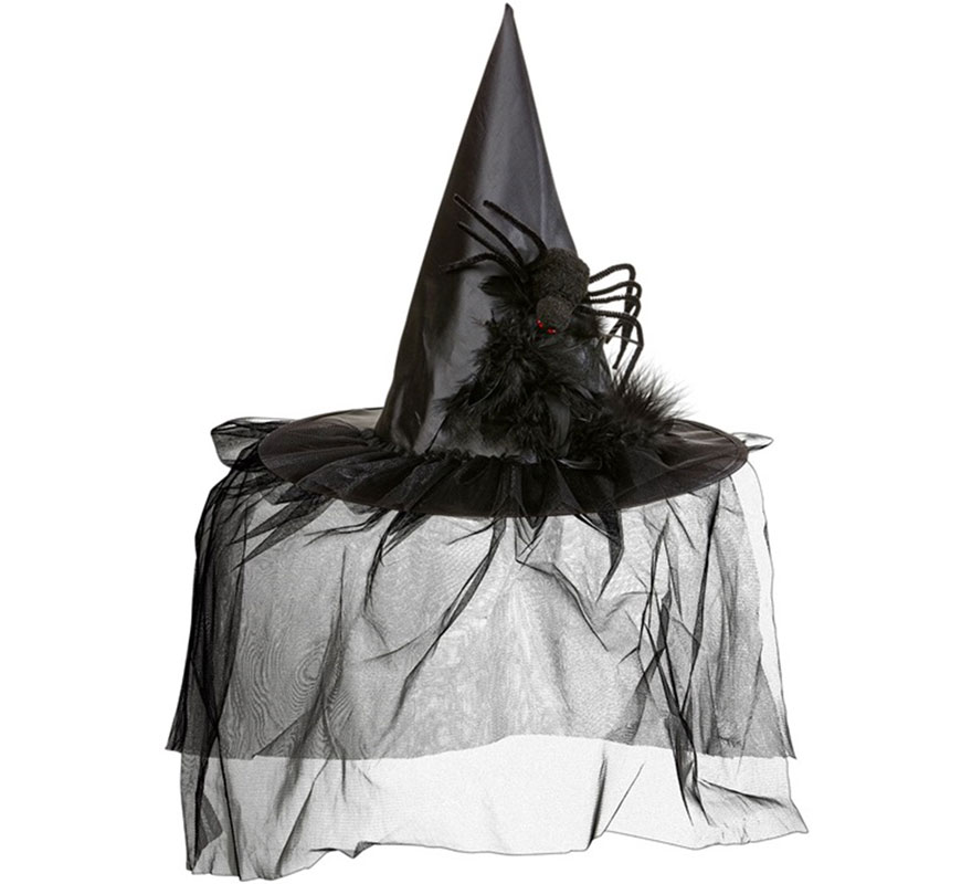 Witch Hat with Tulle, Feathers and Spider