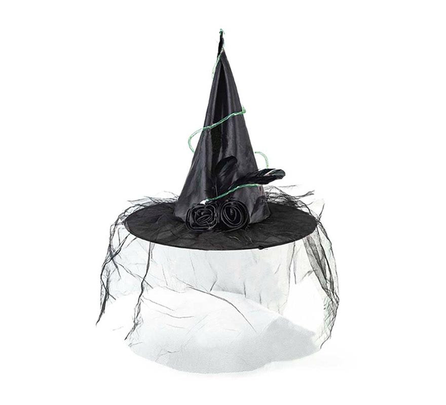 Witch hat with veil and light