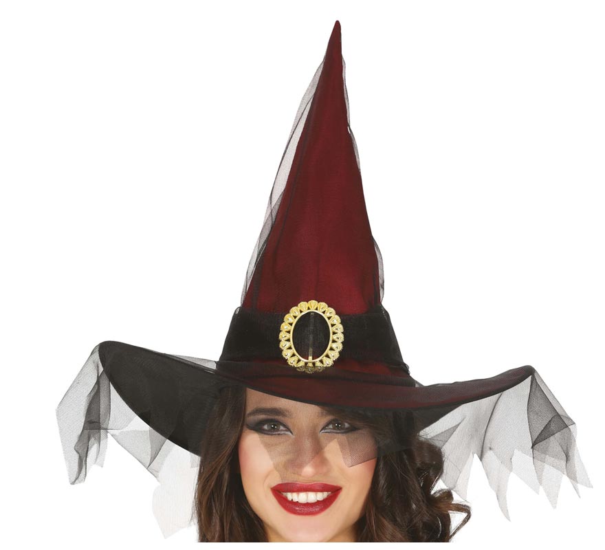 Maroon Witch Hat with Veil