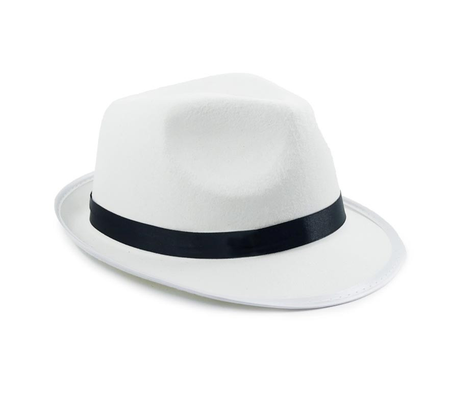 Chapéu Gangster Branco com Fita Preta Chapéu Gangster Branco com Fita Preta