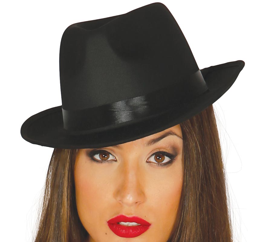 Chapéu de gangster preto com faixa preta