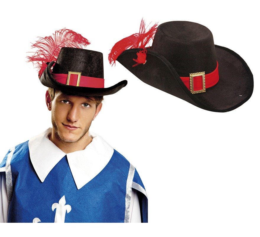 Chapéu de mosqueteiro de veludo com penas