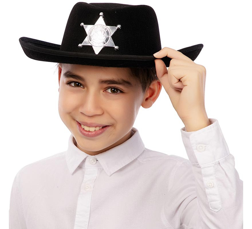 Chapéu de Cowboy Xerife Preto Infantil 34x26x9 cm