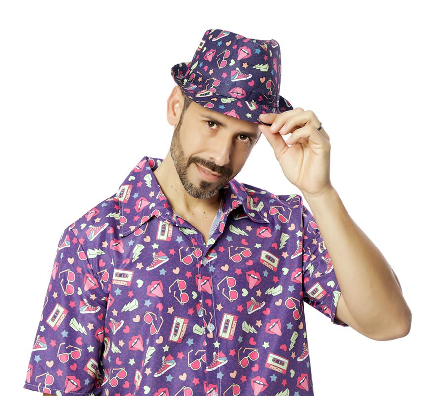 Chapéu Fedora lilás masculino dos anos 90