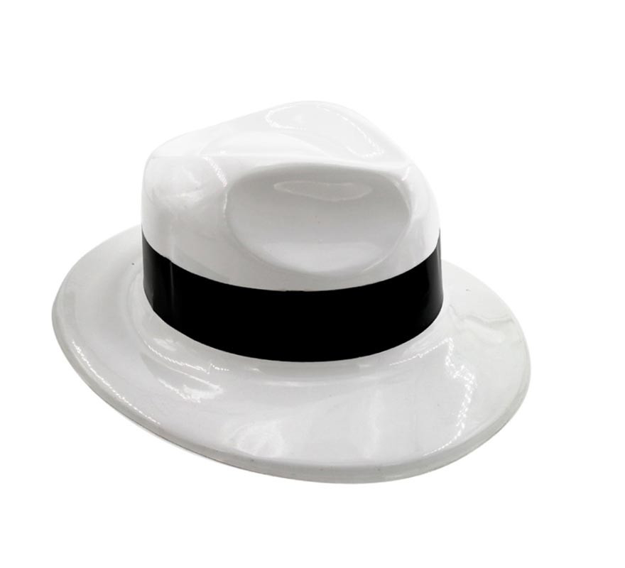 White Pvc Gangster Hat with Ribbon