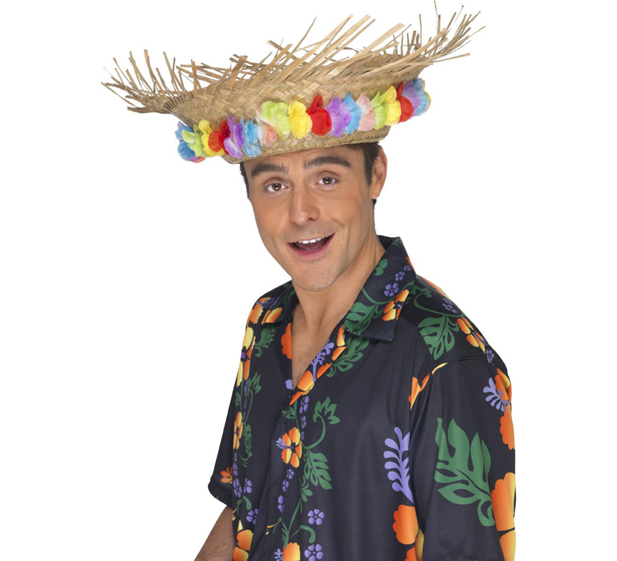 Hawaiian straw beach hat with flowers
