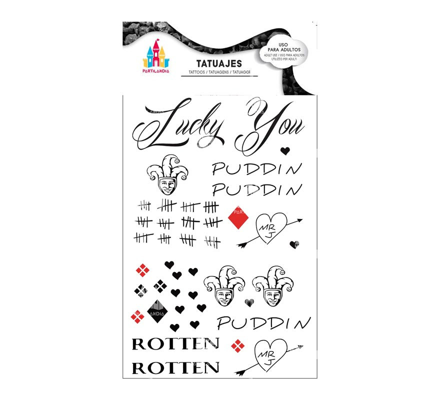 Tatuagens de Arlequim conflitantes em preto e vermelho com texto Tatuagens de Arlequim conflitantes em preto e vermelho com texto