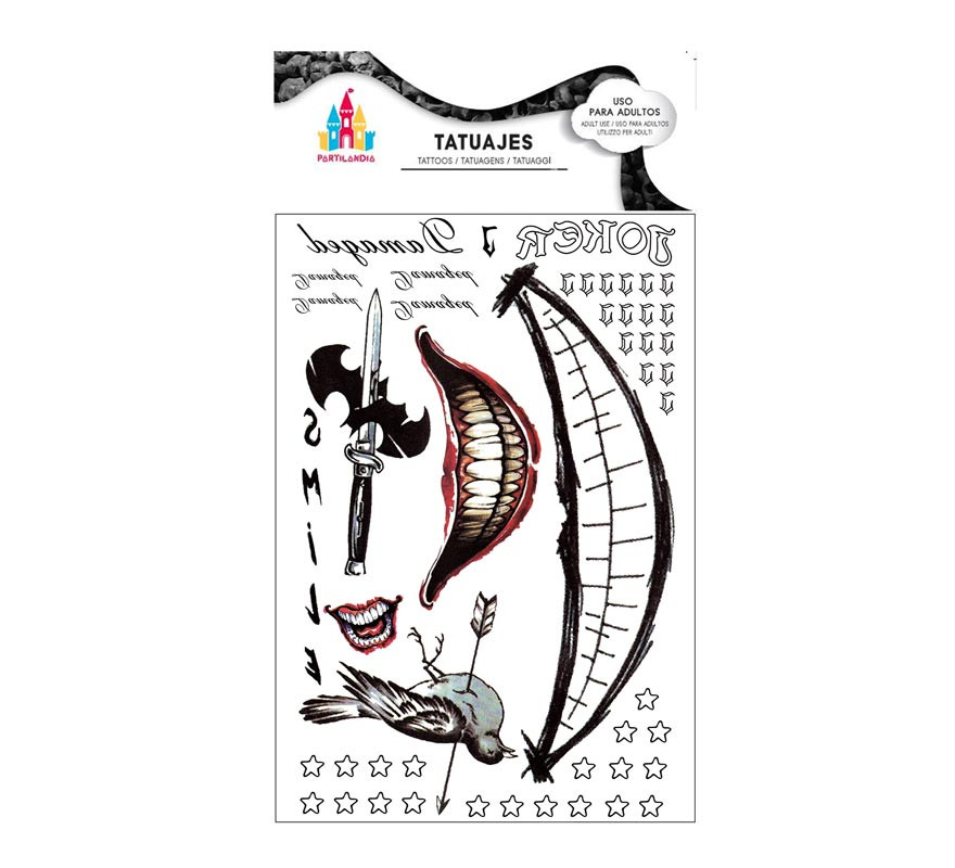 Conflicting Clown tattoos with smiles, text and knife Conflicting Clown tattoos with smiles, text and knife