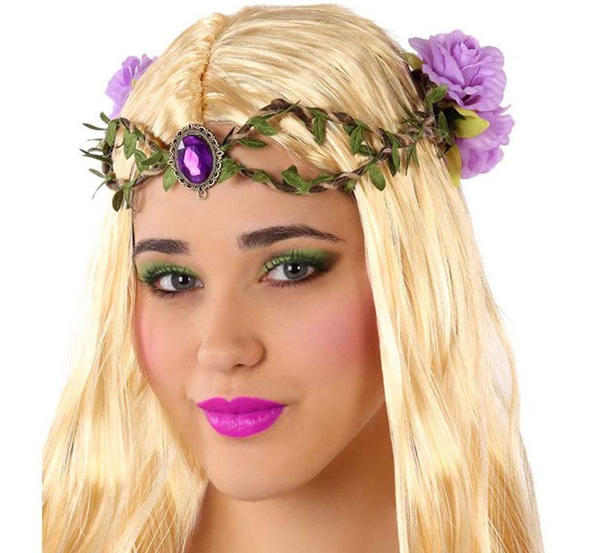 Tiara with Branches and Purple Flowers