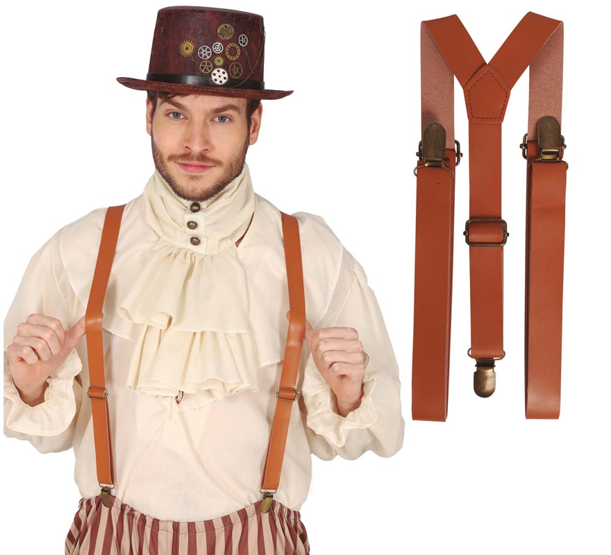 Brown Imitation Leather Suspenders