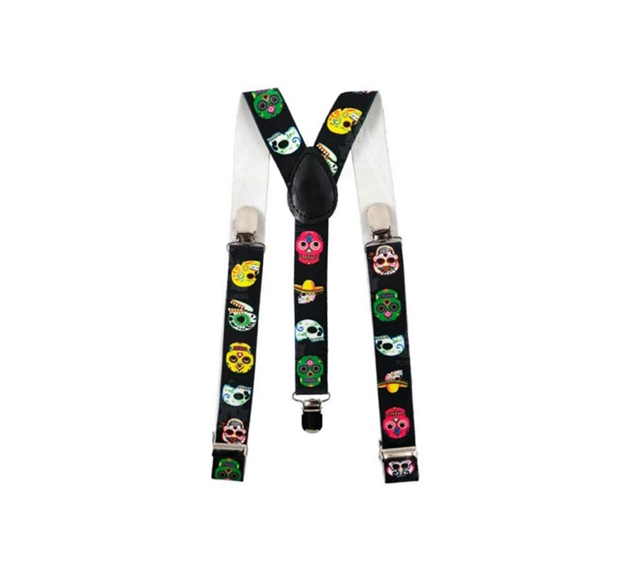 Suspensórios glamourosos de caveira de açúcar