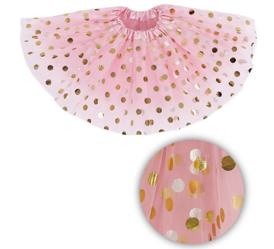 Tutu Rosa com Bolinhas Douradas 40 cm