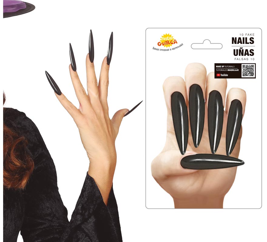 Ultra-long black false nails 10 units