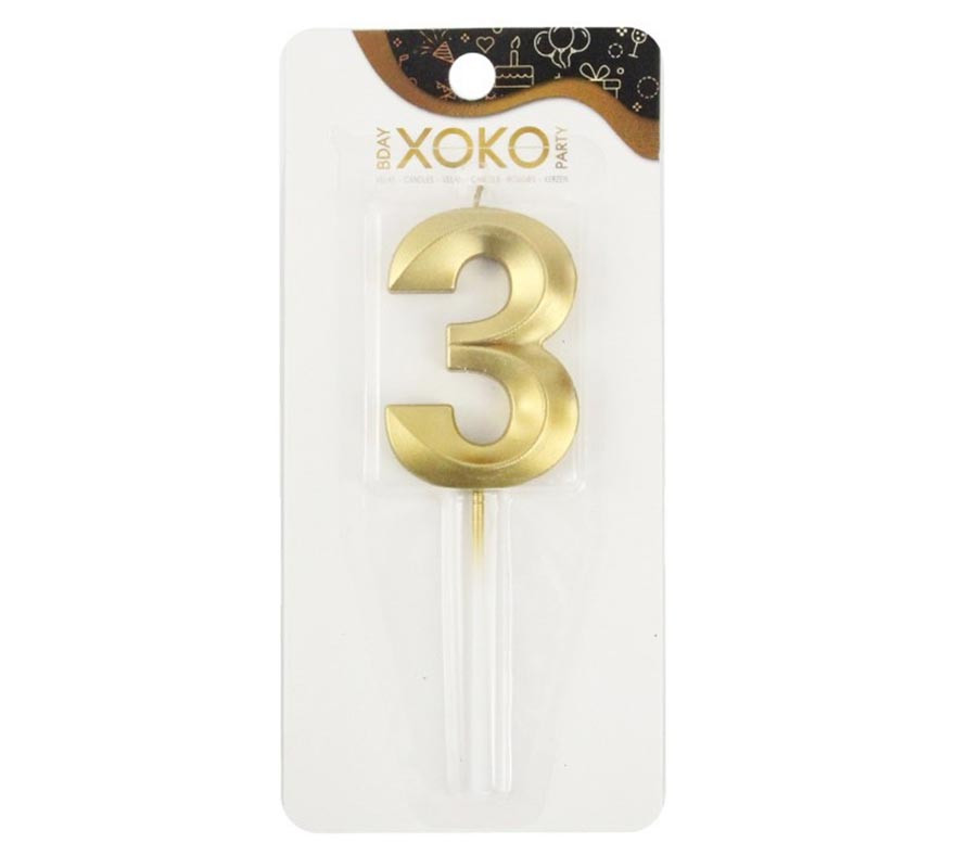 Vela de Aniversário e Aniversariantes número 3 cor ouro 7 cm