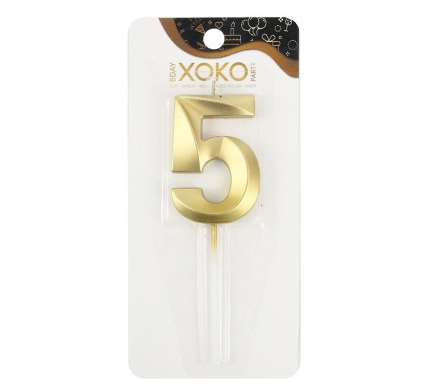 Vela de aniversário e aniversários número 5 cor ouro 7 cm