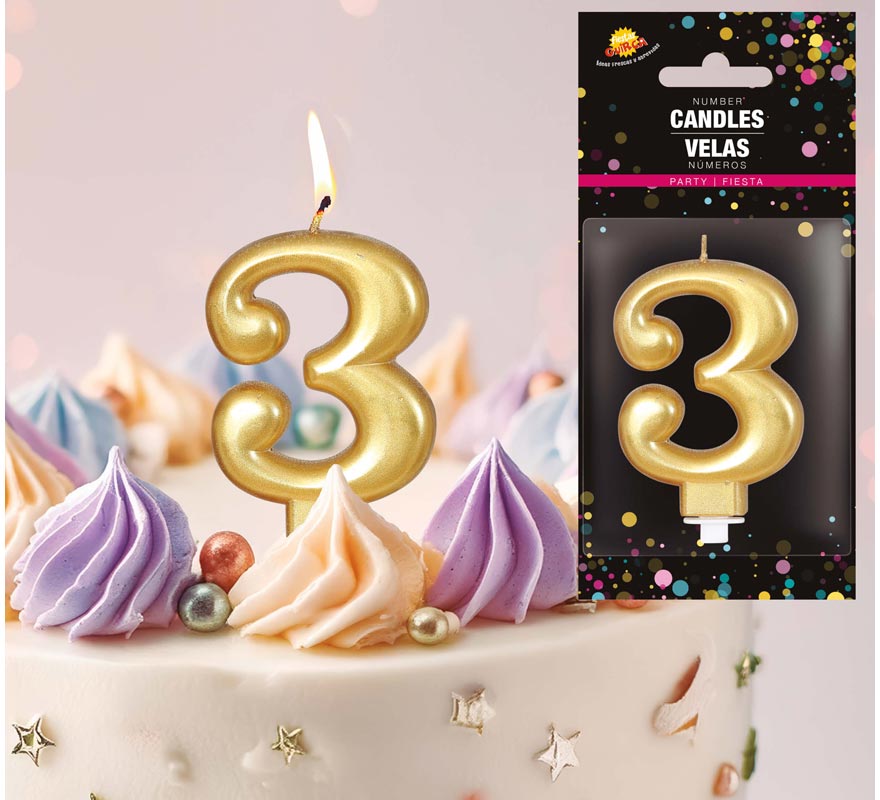 Vela metálica dourada nº 3, 8 cm