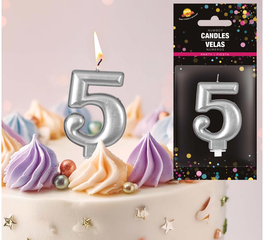 Vela metálica de prata de 8 cm nº 5