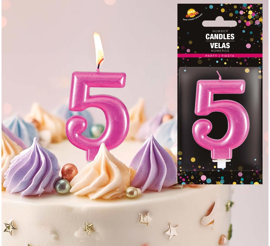 Vela metálica rosa de 8 cm nº 5