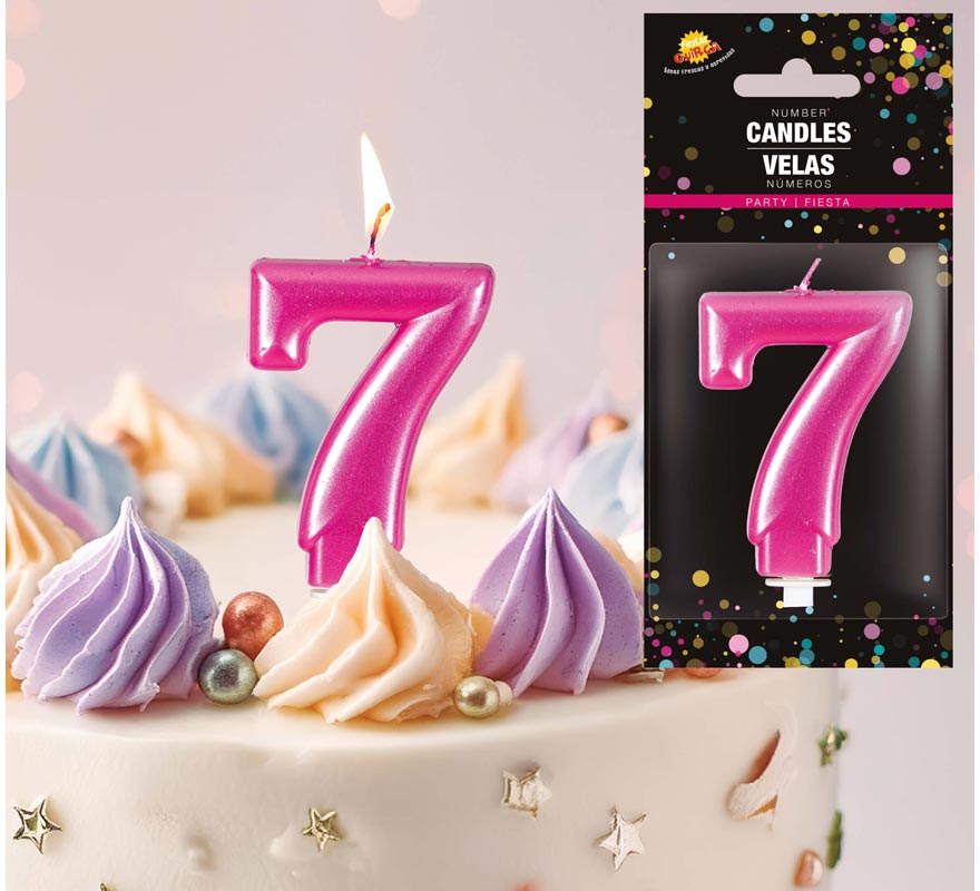 Pink Metallic Candle No. 7, 8 cm