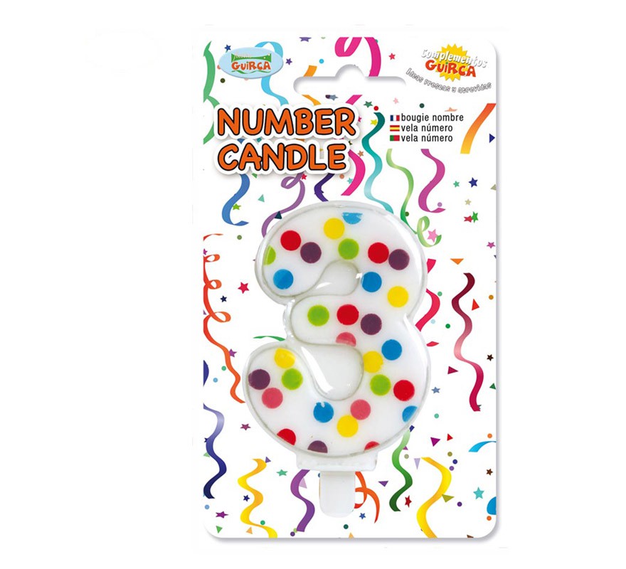 Vela Pontos coloridos com o número 3. Vela Pontos coloridos com o número 3.