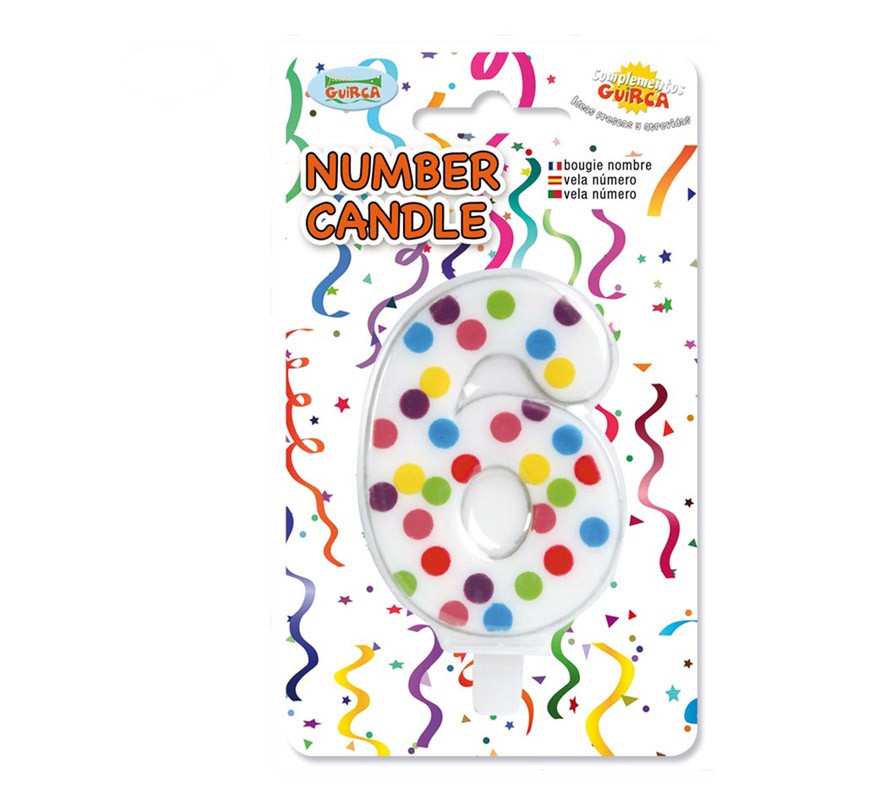 Colored Dots Candle with the number 6. Colored Dots Candle with the number 6.