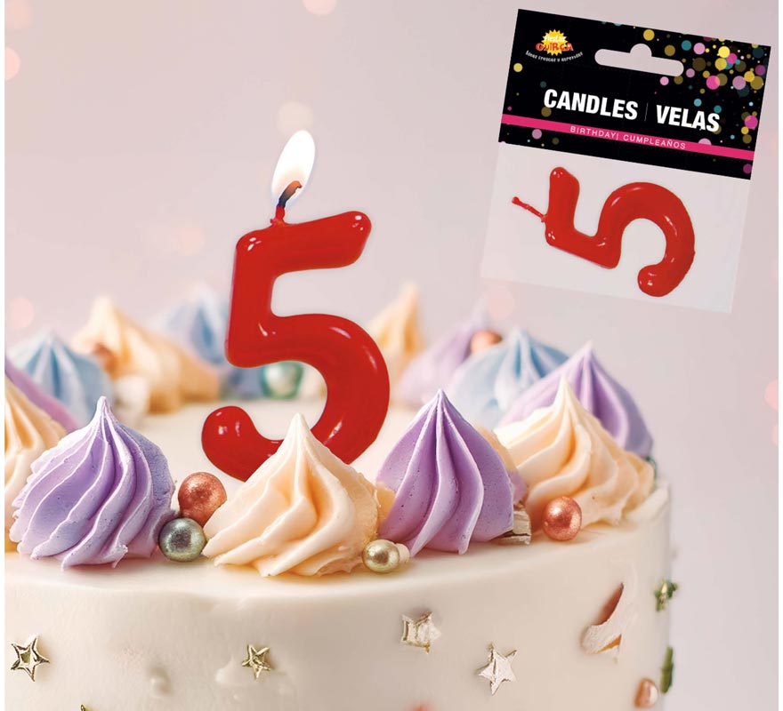 Vela vermelha com o número 5 para aniversário