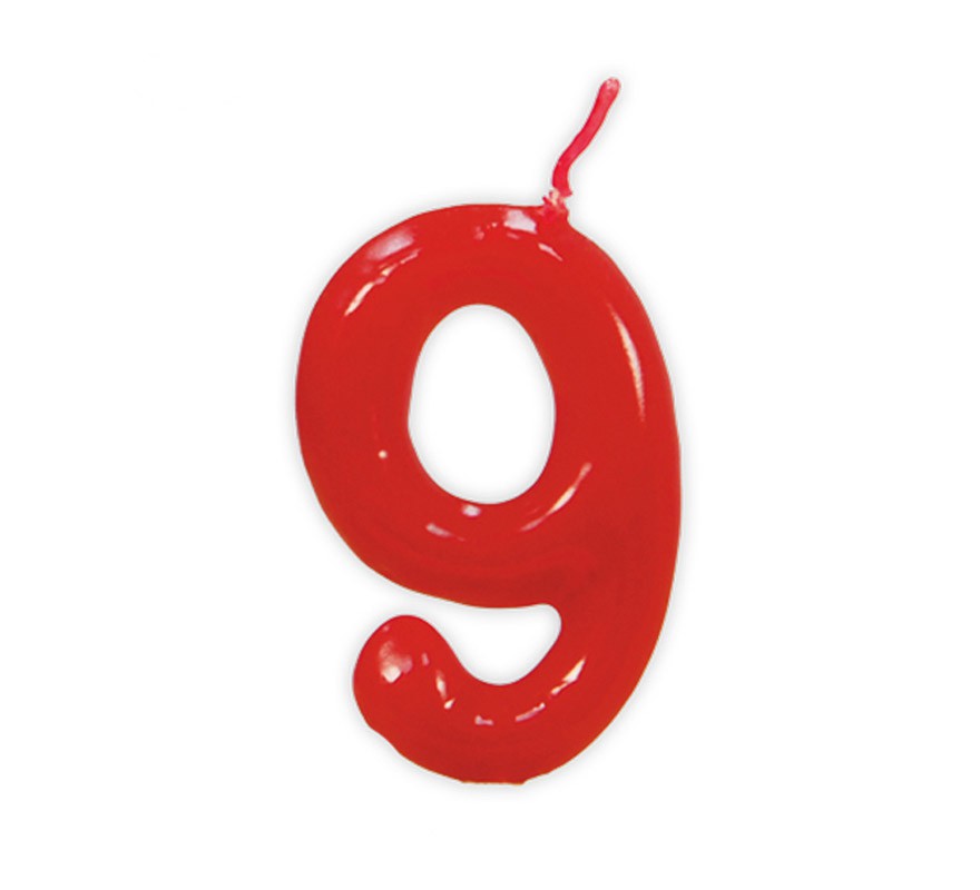 Red candle with number 9 for birthday